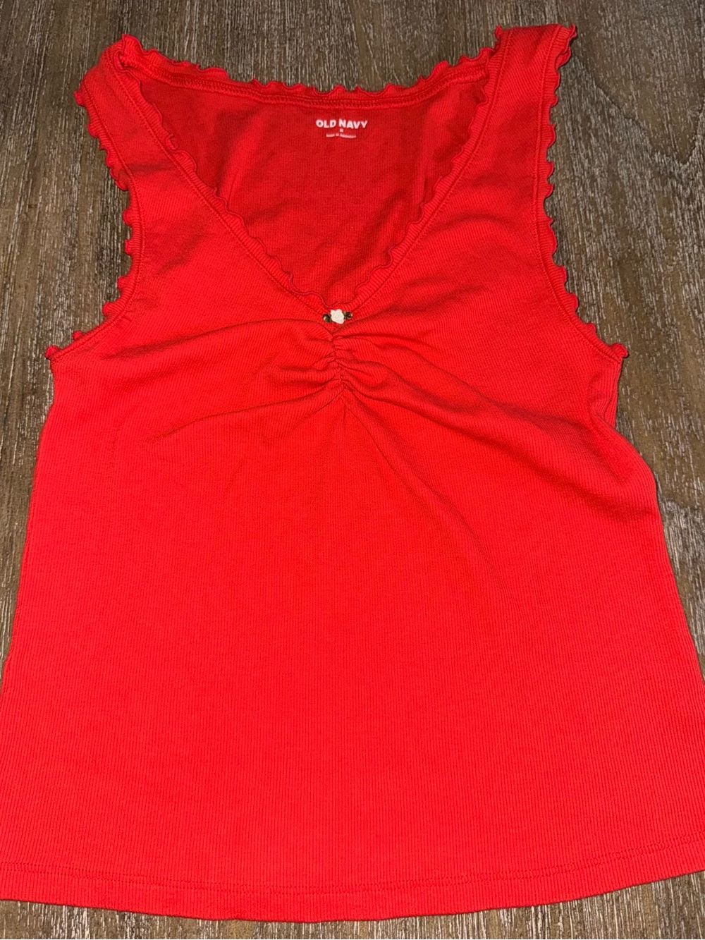 Old Navy Bright Red V-Neck Ruffled Tank Top